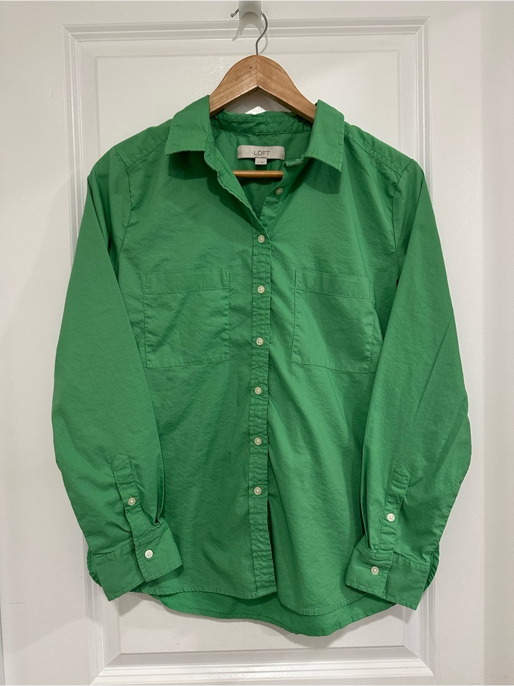 LOFT Green Button-Down Shirt Cotton and Modal Women’s Size Medium Preppy